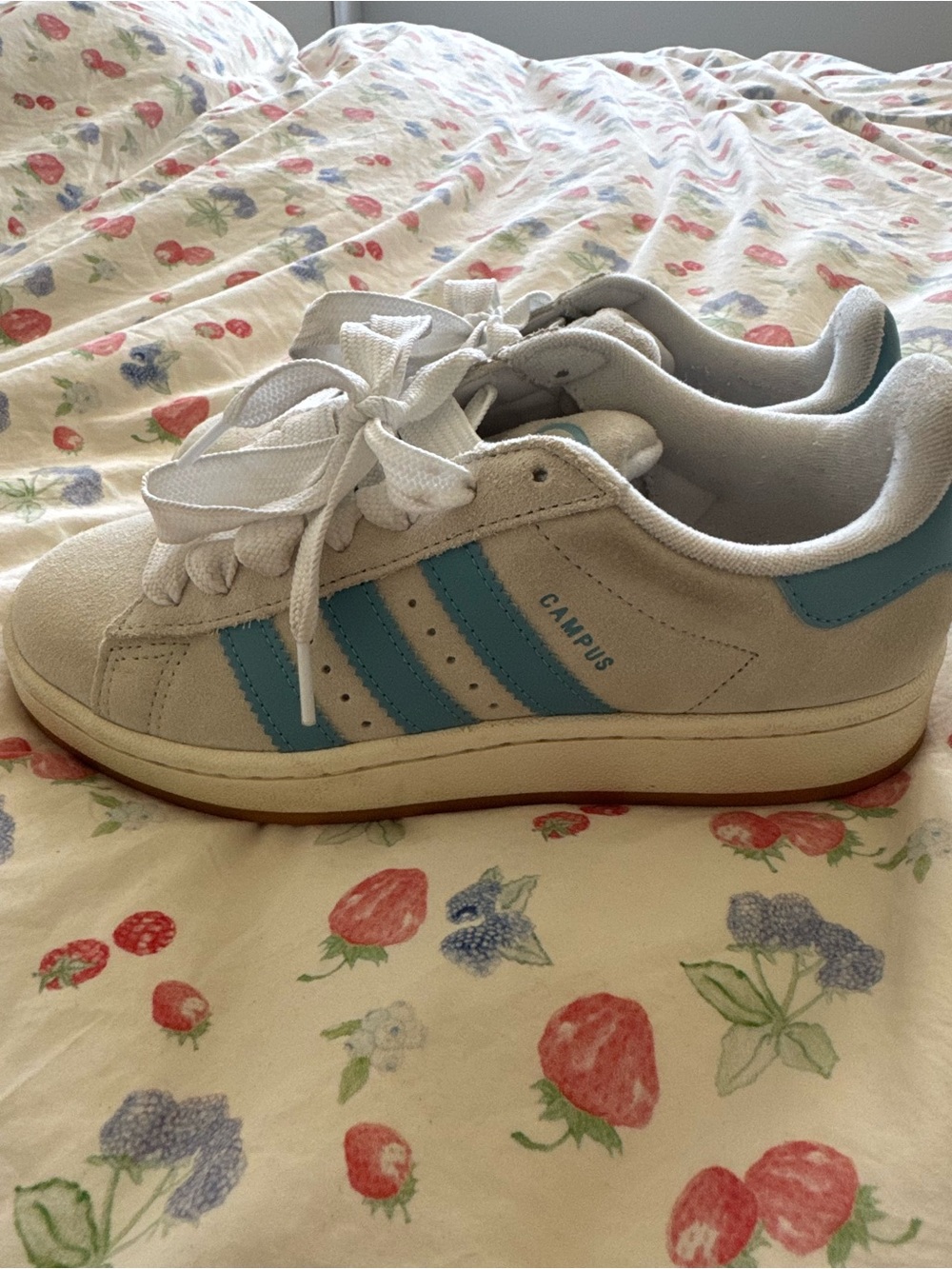 adidas Campus White Sneakers with Light Blue Stripes